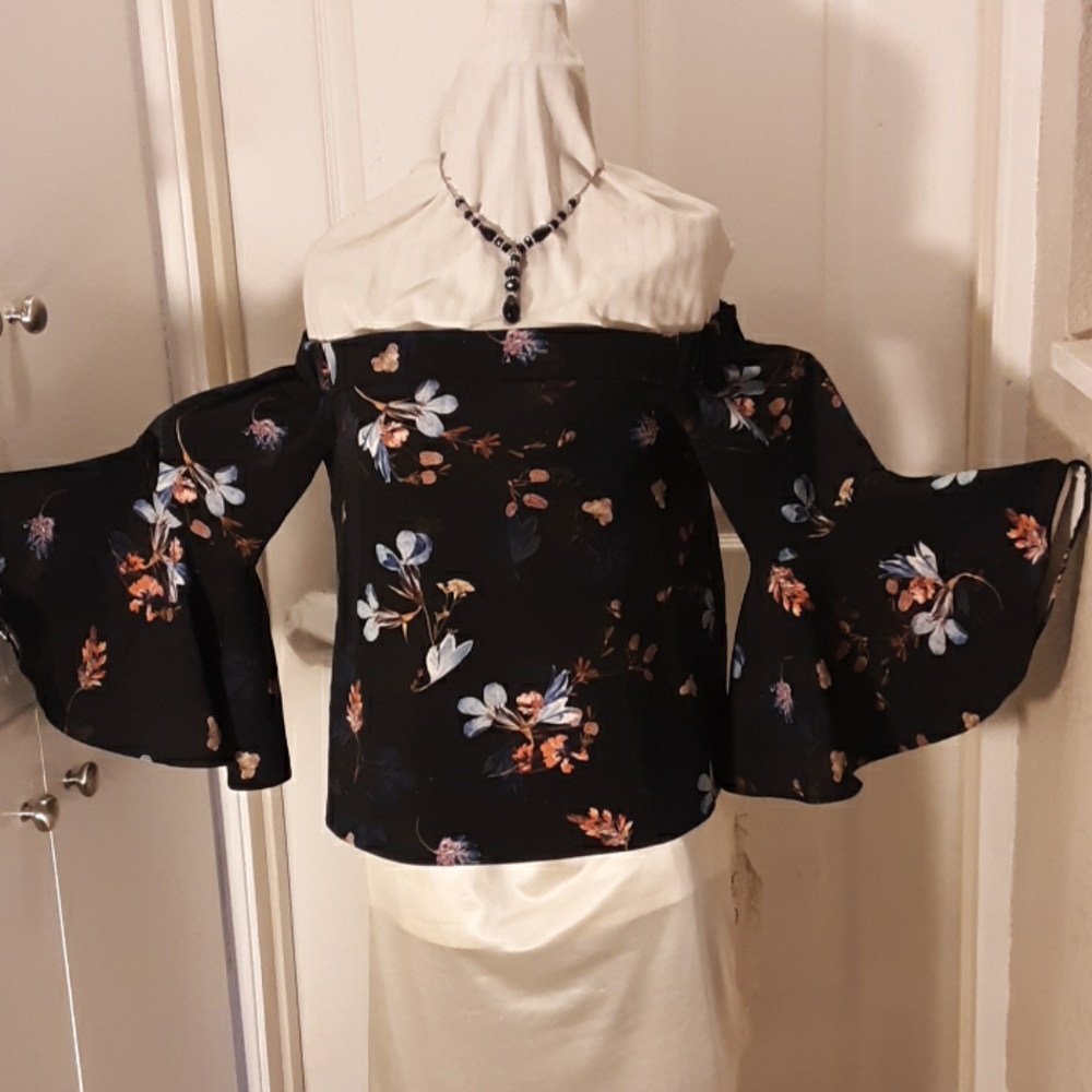 Topshop off shoulder floral blouse